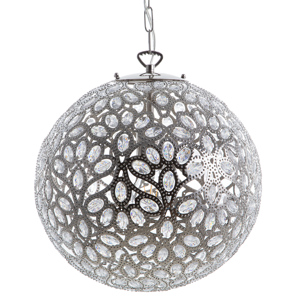 foto del prodotto lampadario argento metallo 90 cm pendente floreale paraluce cristalli orientale boho