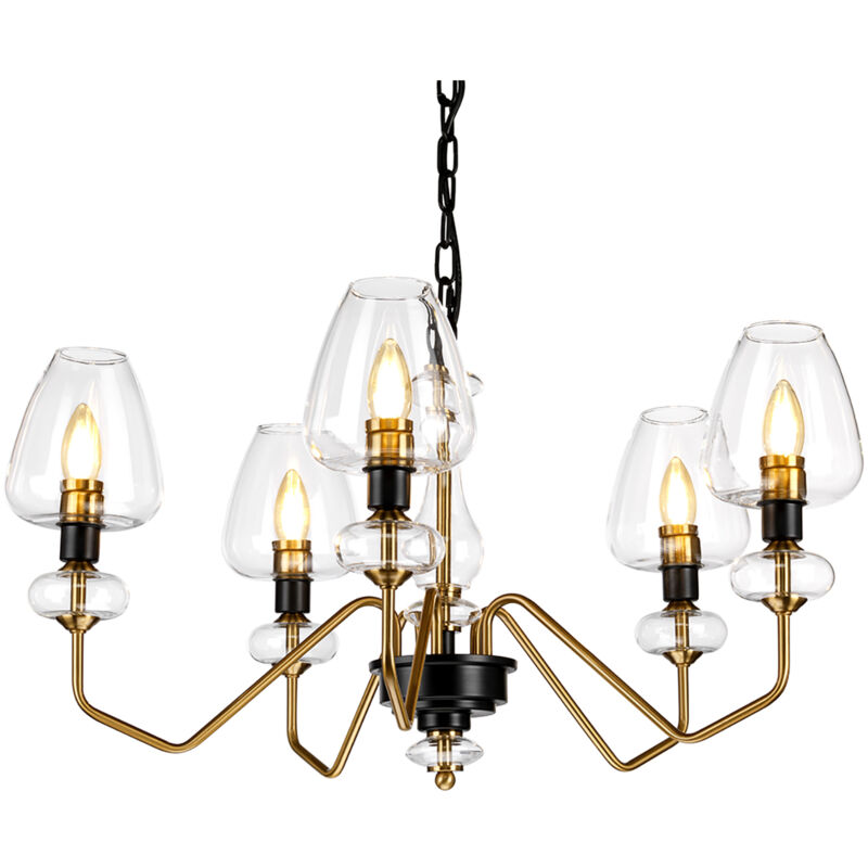 foto del prodotto lampadario armand acciaio ottone antico nero carbone vetro nero 5 luci e14