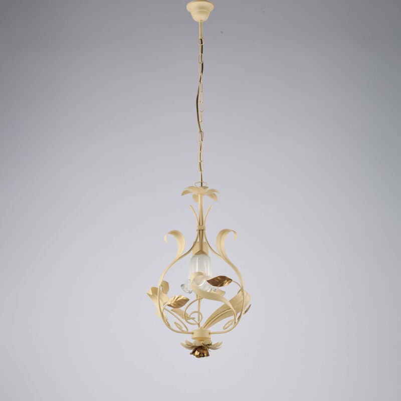 foto del prodotto lampadario arte povera cesto metallo avorio e oro 1 luce e14