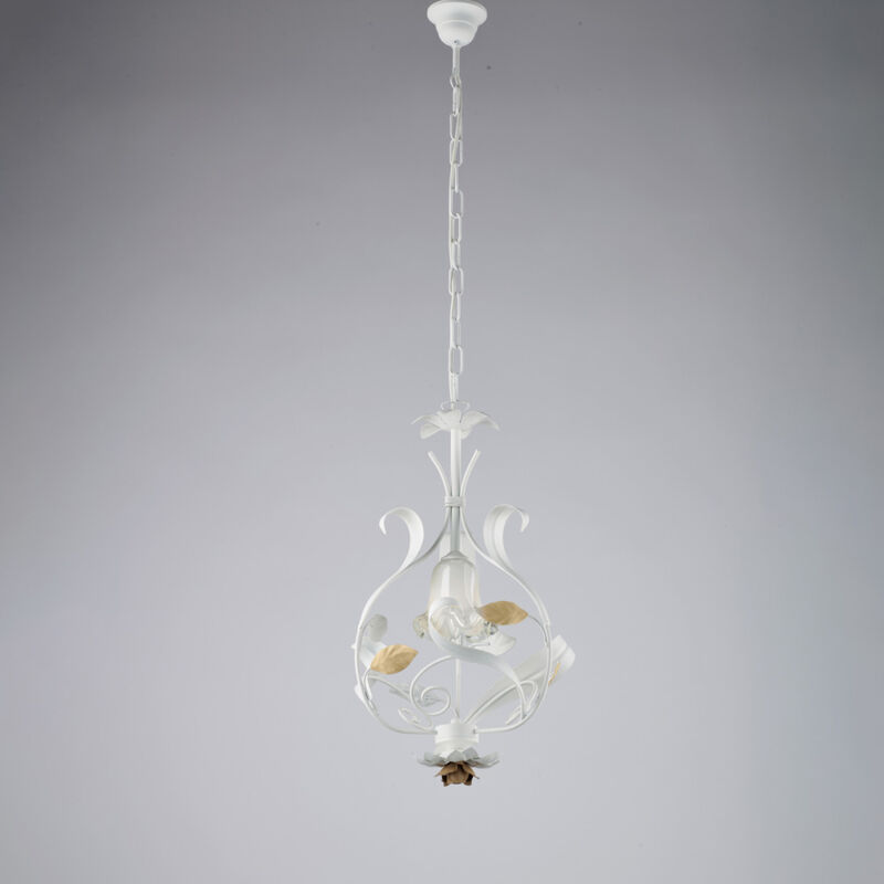 foto del prodotto lampadario arte povera cesto metallo bianco e oro 1 luce e14