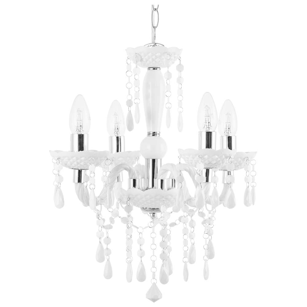foto del prodotto lampadario bianco con cristalli 4 luci glam illuminazione moderna
