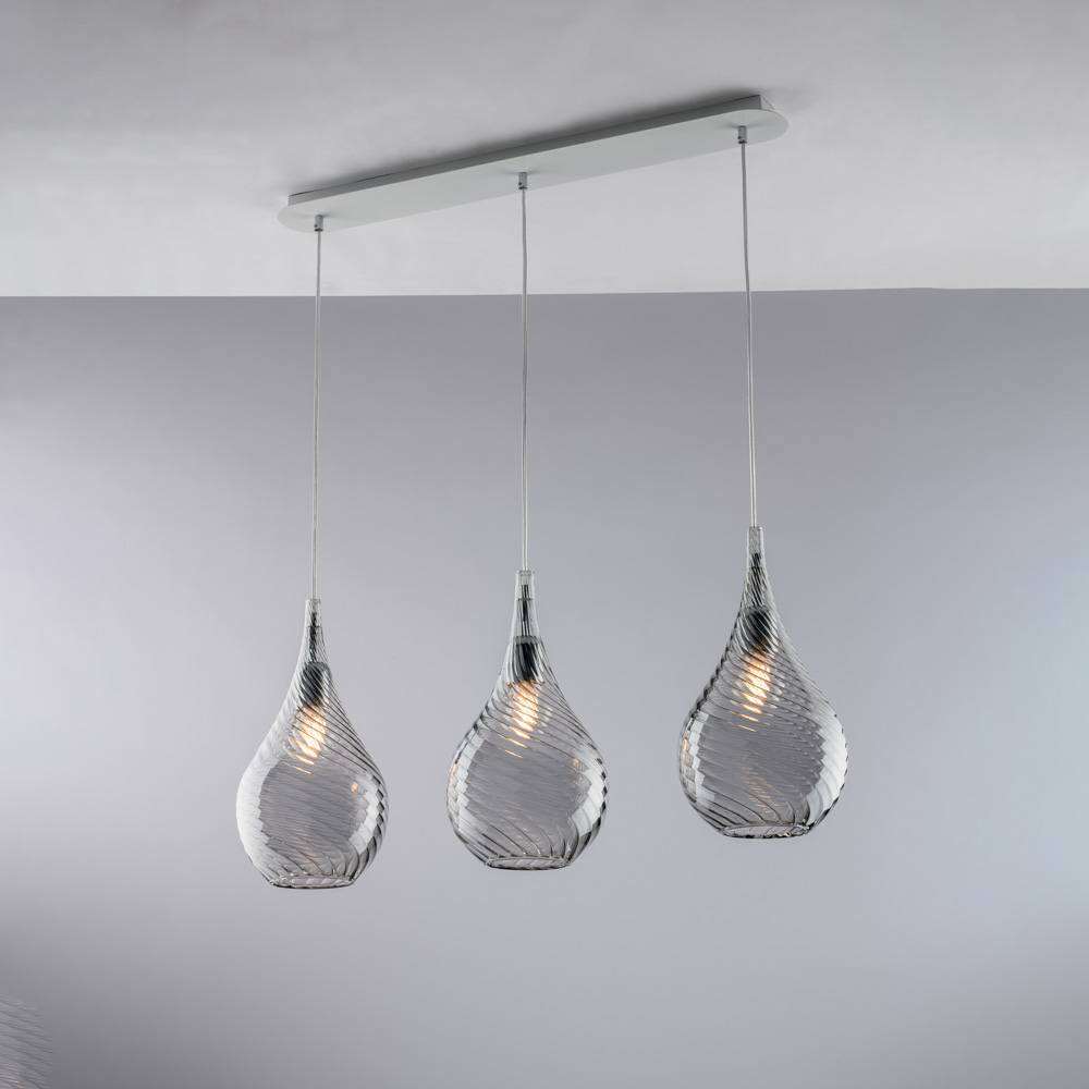 foto del prodotto lampadario binario moderno pluvia metallo grigio fum 3 luci e27