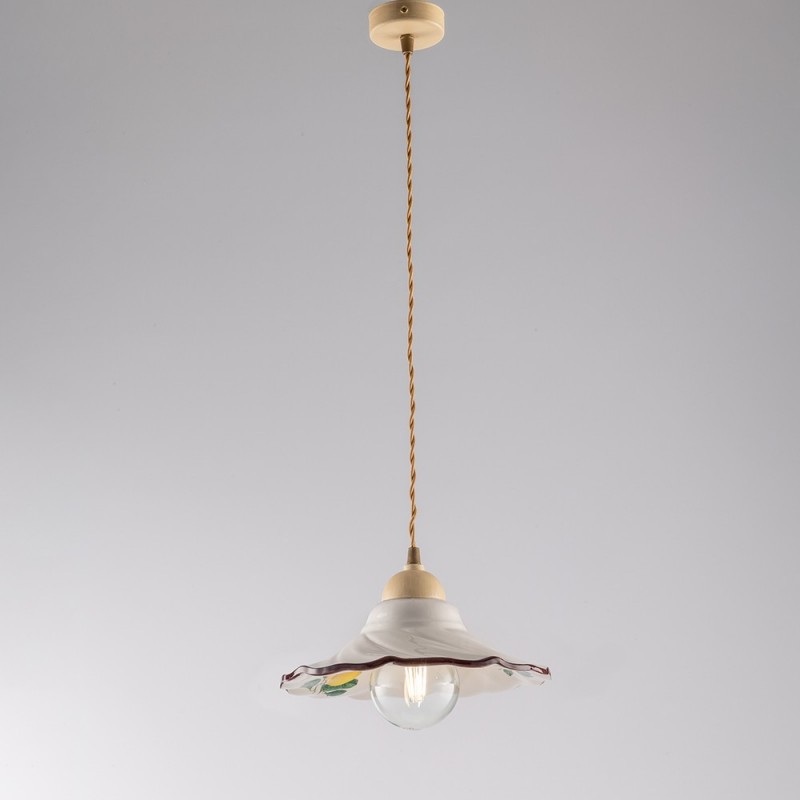 foto del prodotto lampadario cavo in tessuto marrone decape una luce paralume in ceramica 30x h15 cm