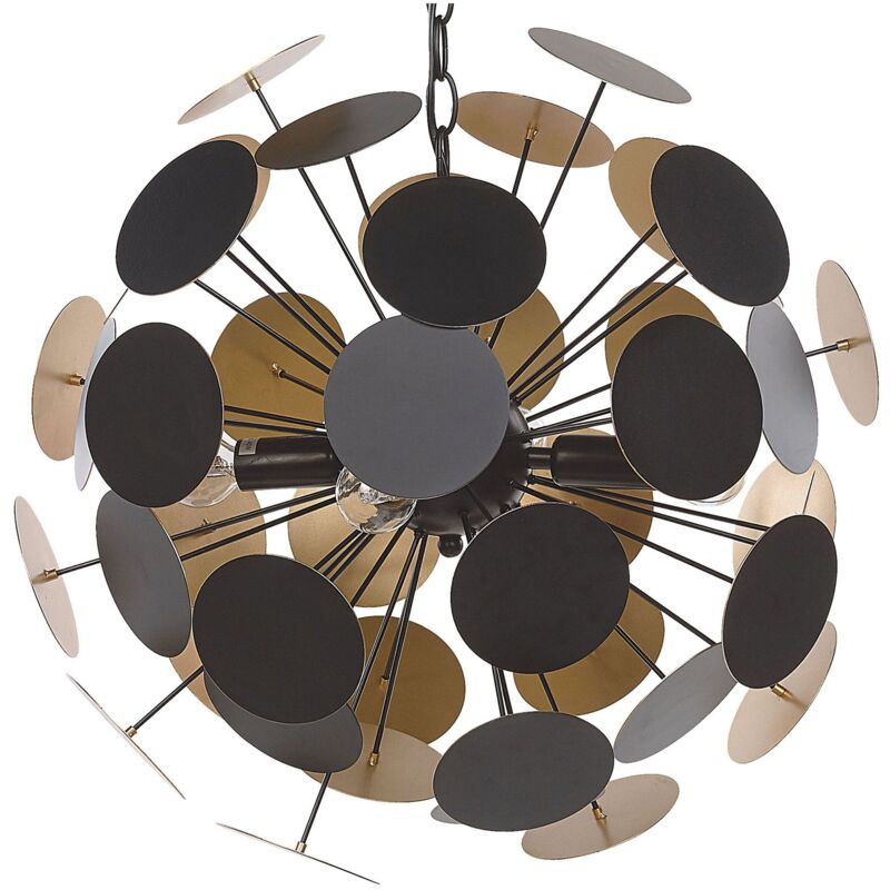 foto del prodotto lampadario circolare nero e oro a 3 luci superficie opaca design moderno maritsa