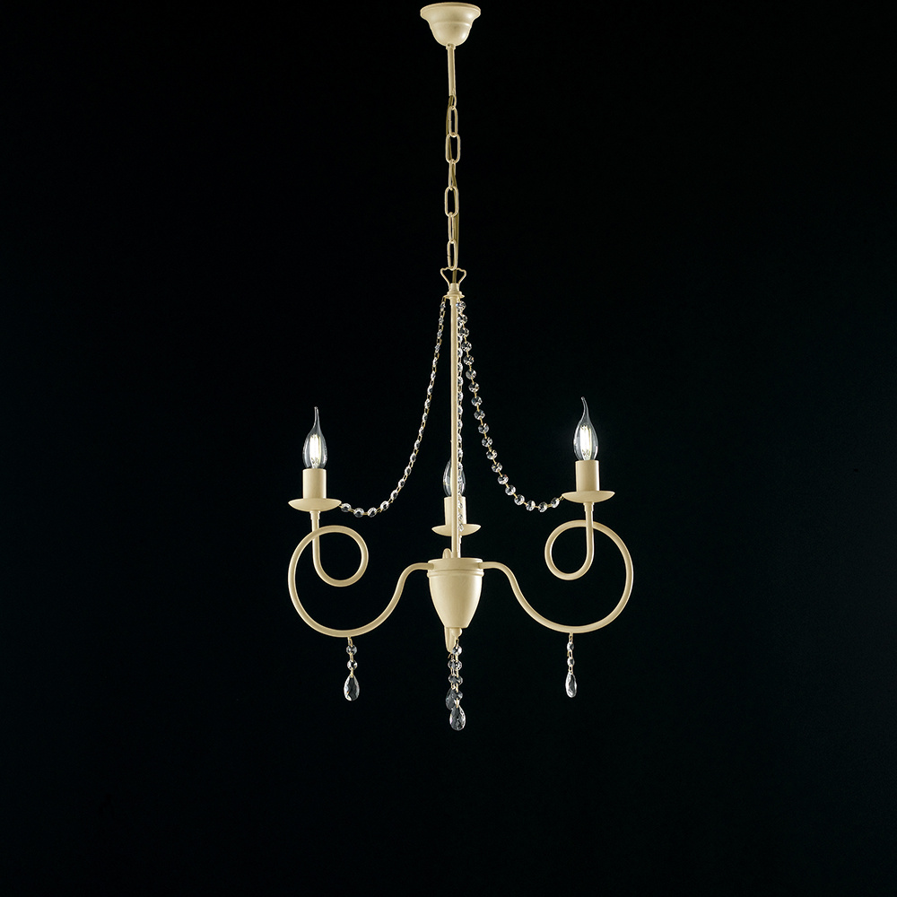 foto del prodotto lampadario classico 3 luci ferro decap avorio e cristalli serie elegant