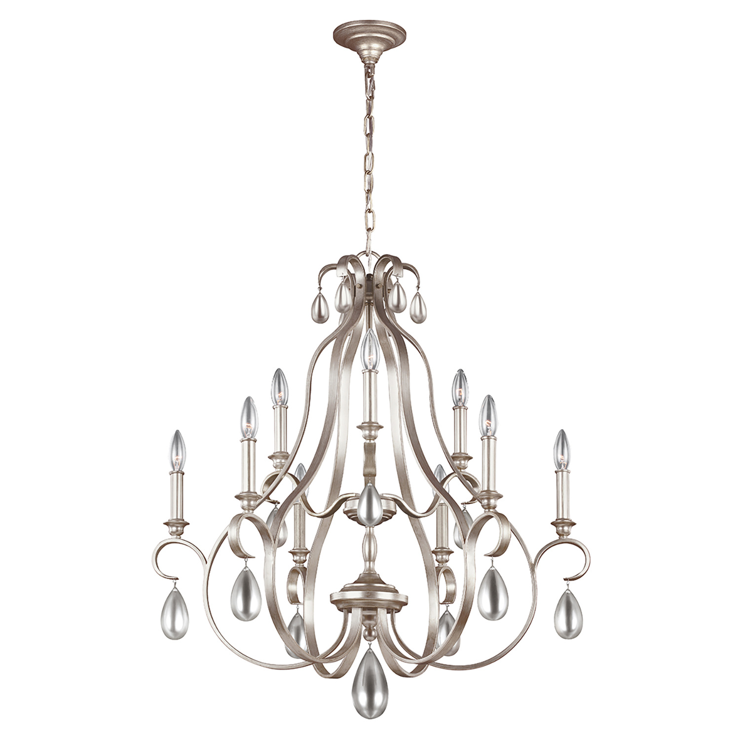 foto del prodotto lampadario classico dewitt acciaio argento sunrise 9 luci e14