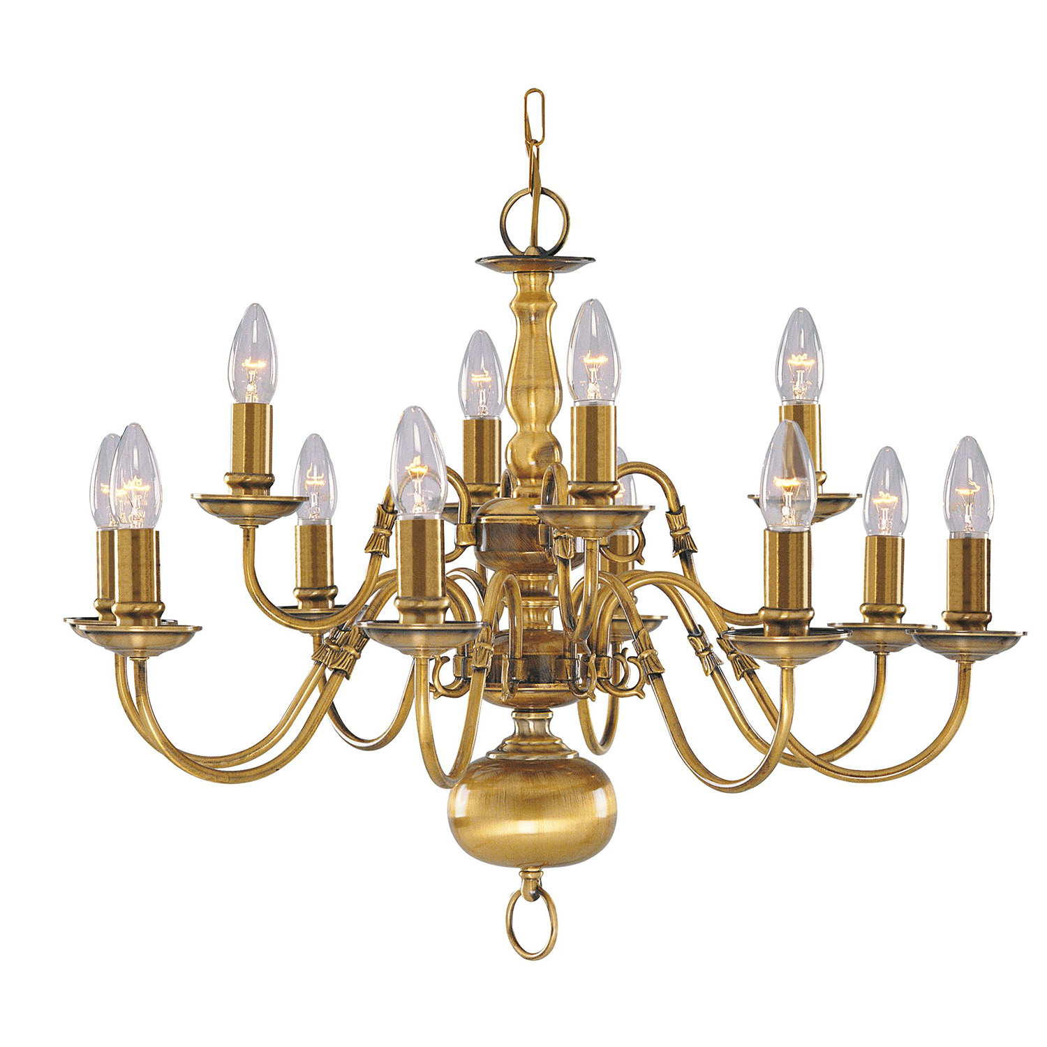foto del prodotto lampadario classico fiammingo ottone 12 luci e14