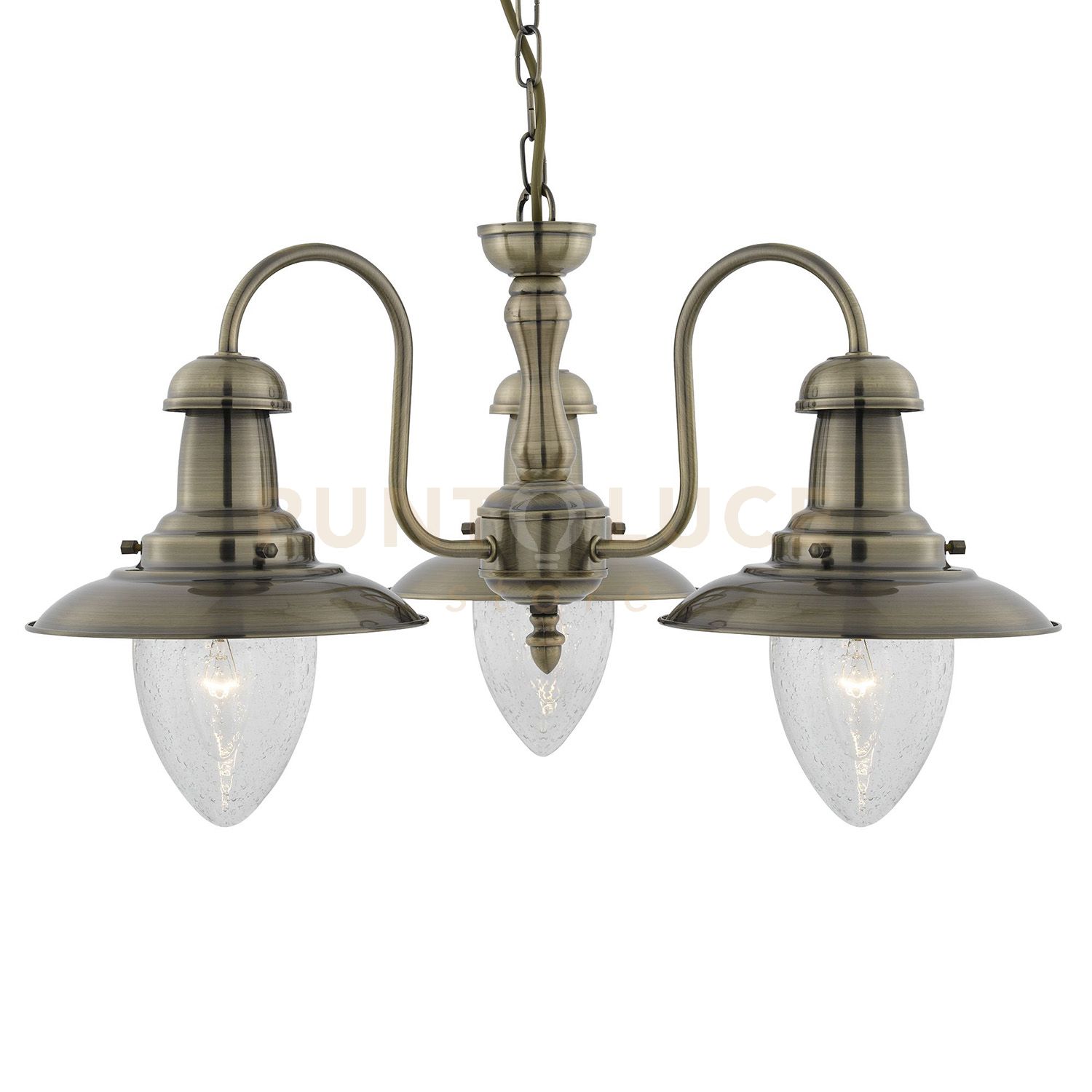 foto del prodotto lampadario classico fisher man acciaio adjustable vetro 3 luci e27