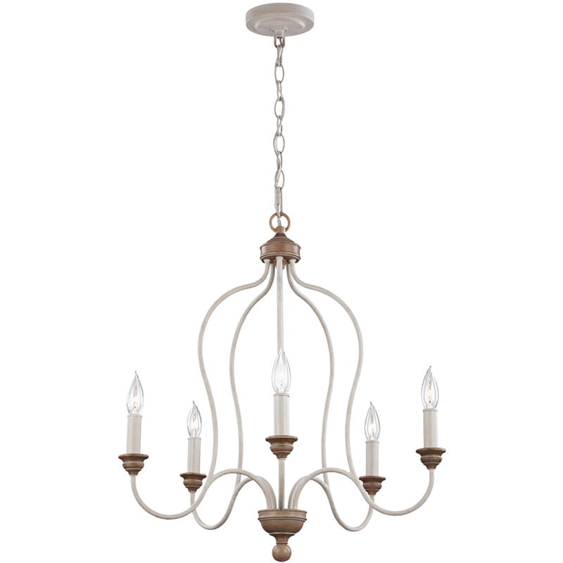 foto del prodotto lampadario classico hartsville acciaio gesso slavato legno marrone 5 luci e14