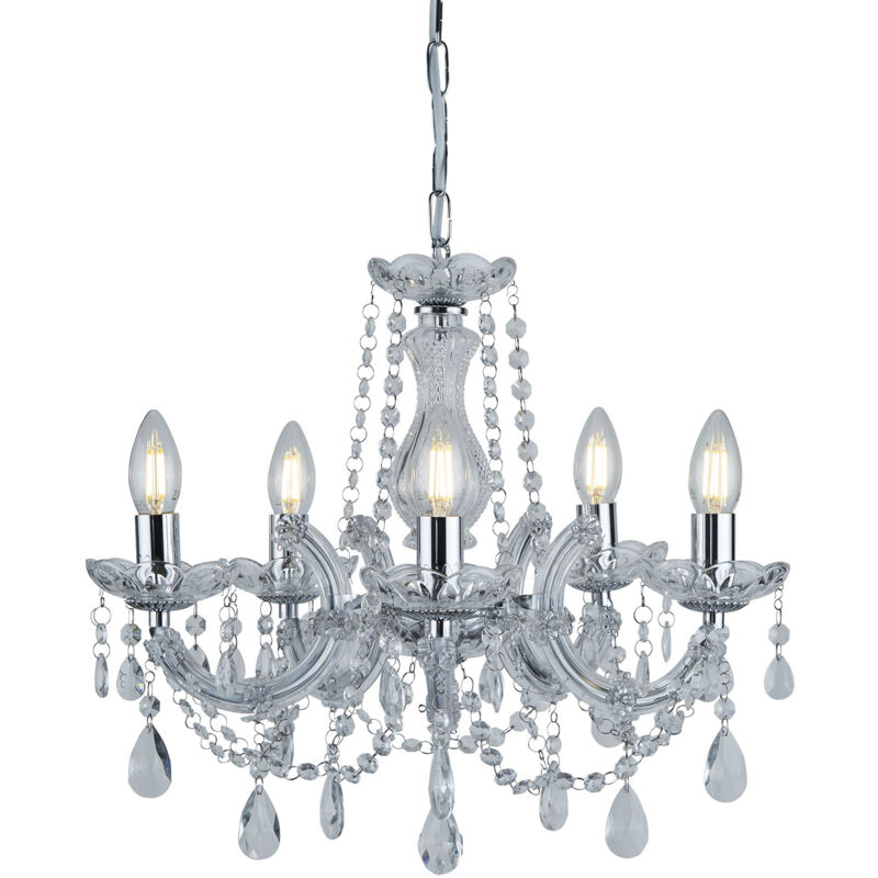 foto del prodotto lampadario classico marie therese acciaio cromo cristallo 5 luci e14