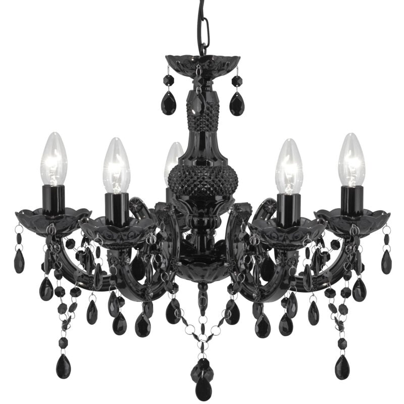 foto del prodotto lampadario classico marie therese vetro nero policarbonato 5 luci e14