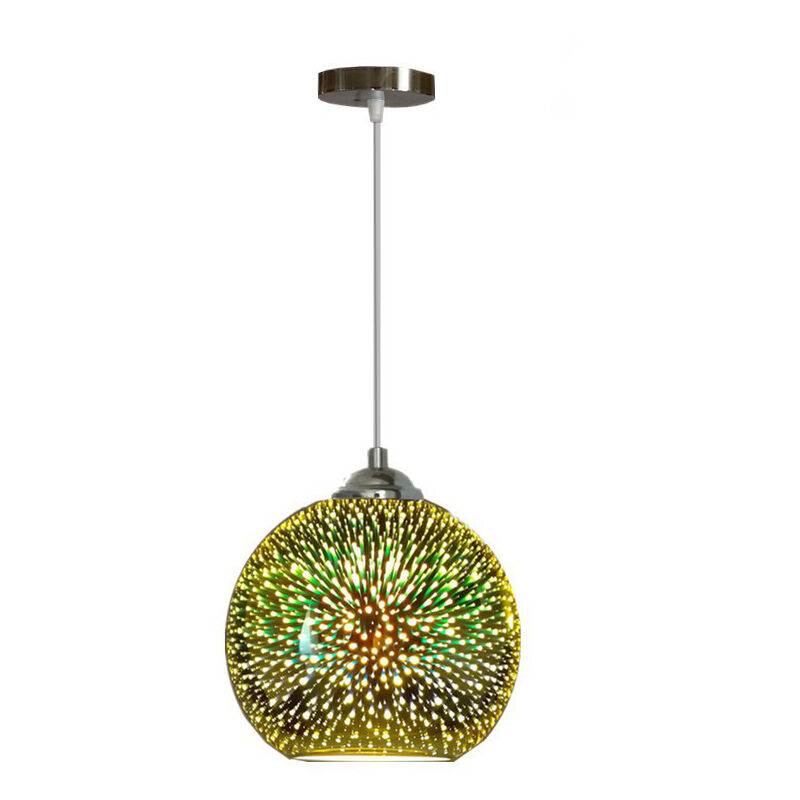foto del prodotto lampadario colorato 3d led lampade a sospensione specchio sfera di vetro fuochi d artificio paralume base e27 lampada a sospensione 20 cm
