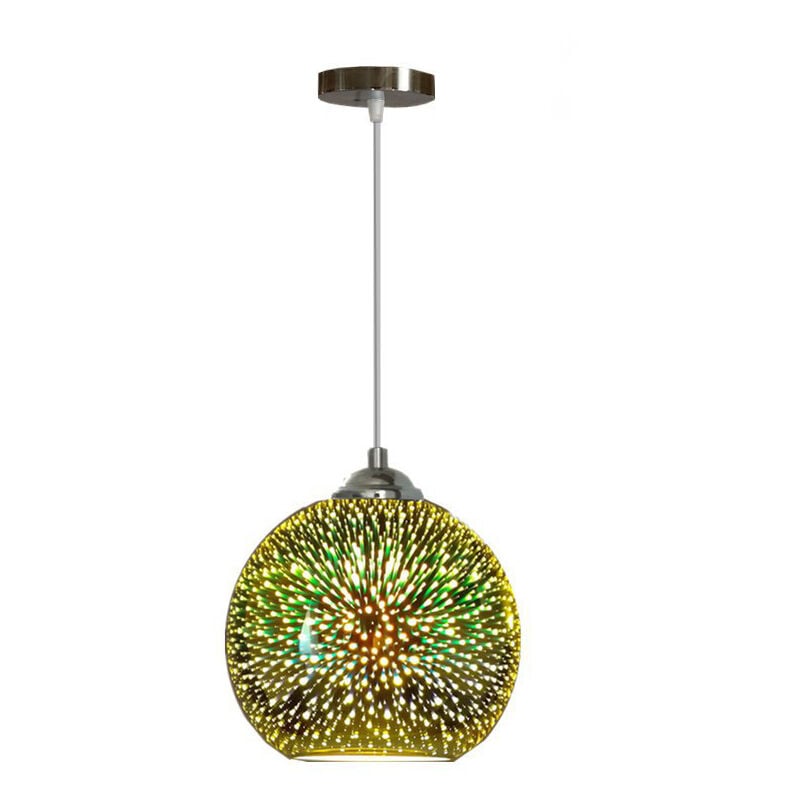 foto del prodotto lampadario colorato 3d led luci pendenti specchio palla di vetro paralume fuochi d artificio e27 presa lampada a sospensione 20cm