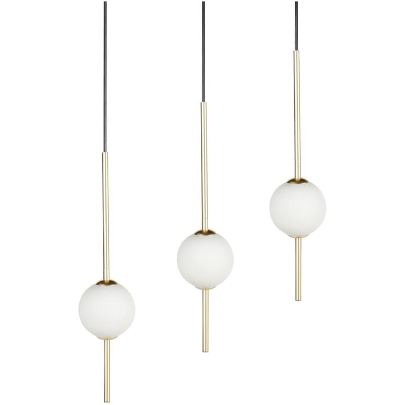 foto del prodotto lampadario con 3 luci a led in metallo con paralumi rotondi in vetro metallo dorato shannon