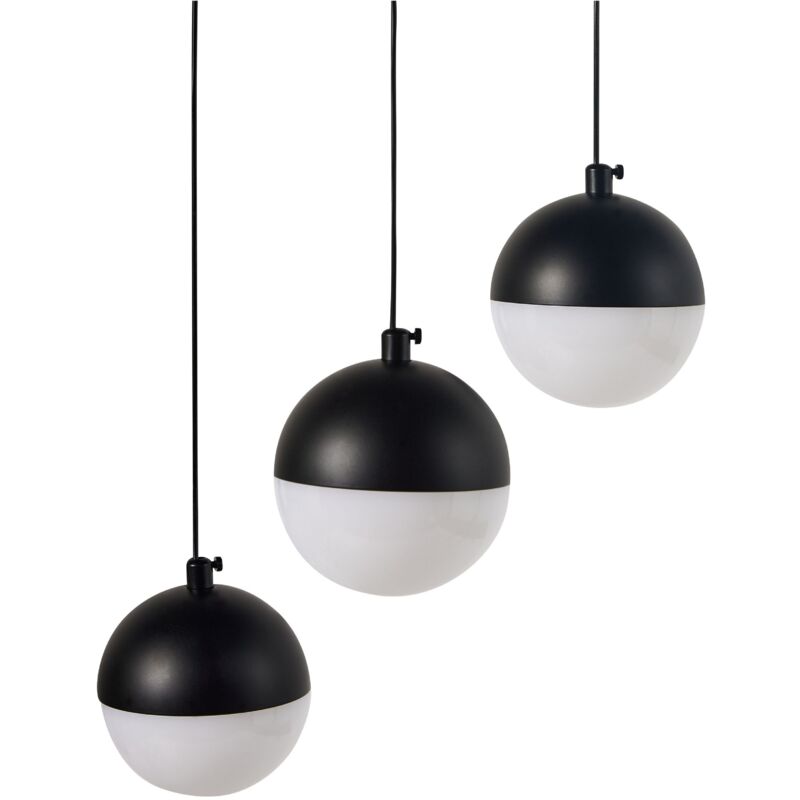 foto del prodotto lampadario con 3 luci led integrate paralume rotondo metallo verniciato vetro nero ankobra