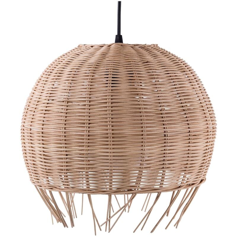 foto del prodotto lampadario con paralume in rattan marrone chiaro sferico stile etnico drino