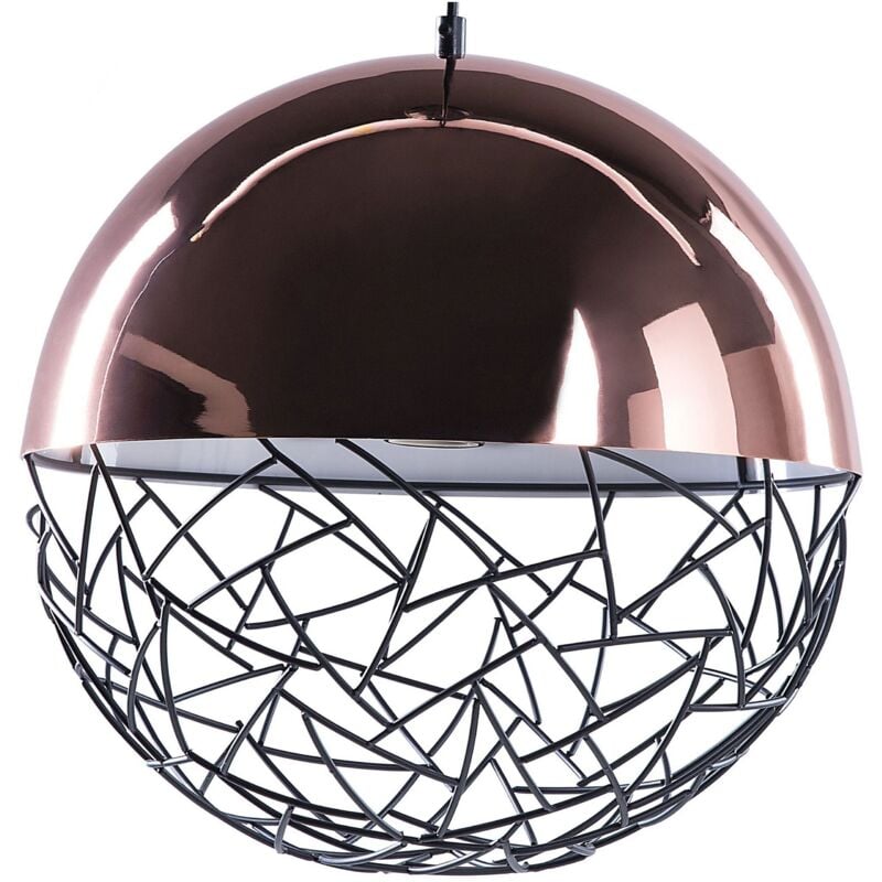 foto del prodotto lampadario con paralume metallo ramato forma sferica stile minimalista
