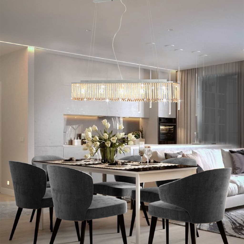 foto del prodotto lampadario con perle di cristallo argento 104 cm e14 cod mxl 65139