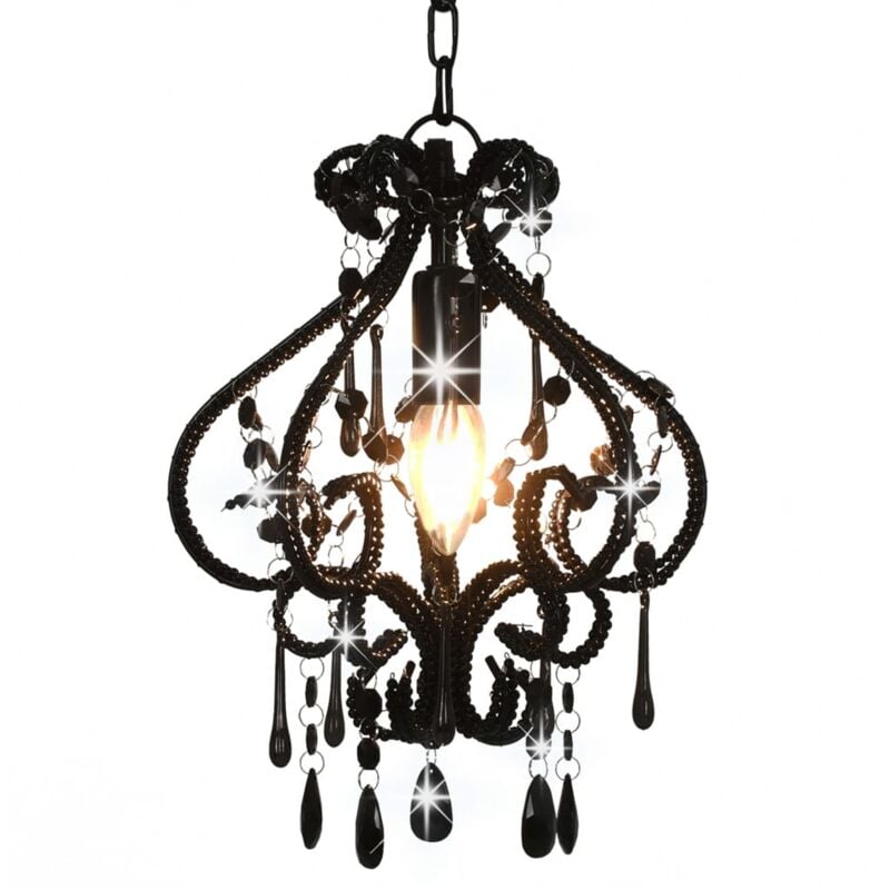 foto del prodotto lampadario con perle rotondo e14 design elegante vari colori colore nero