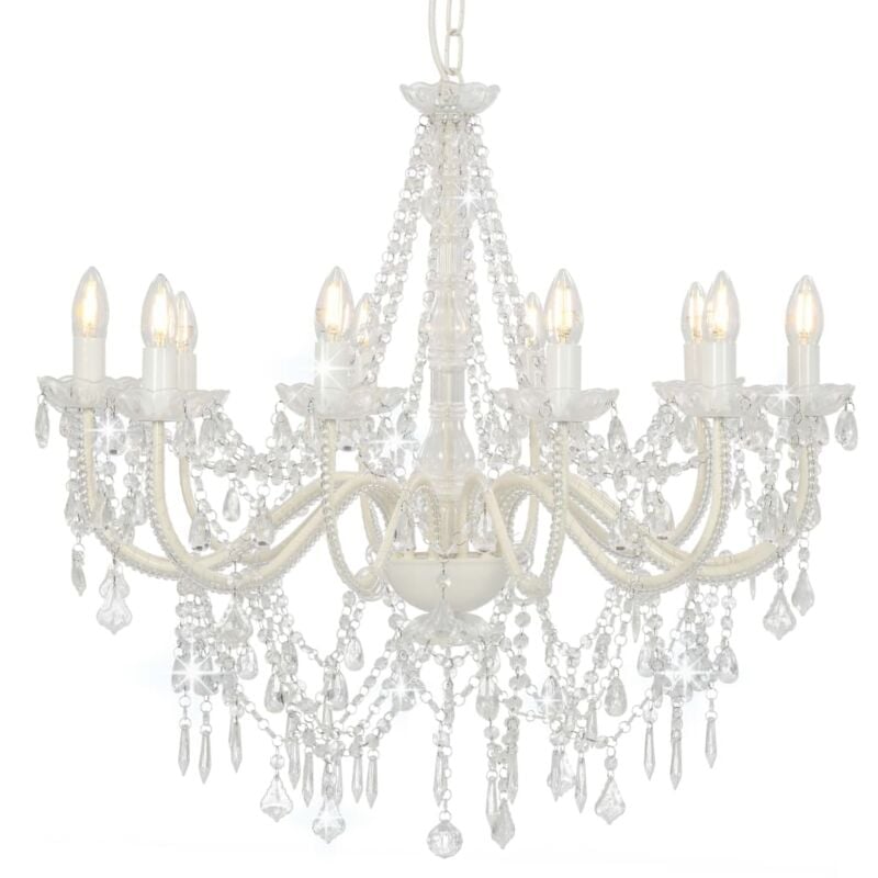 foto del prodotto lampadario con perline bianco 12 lampadine e14 vidaxl