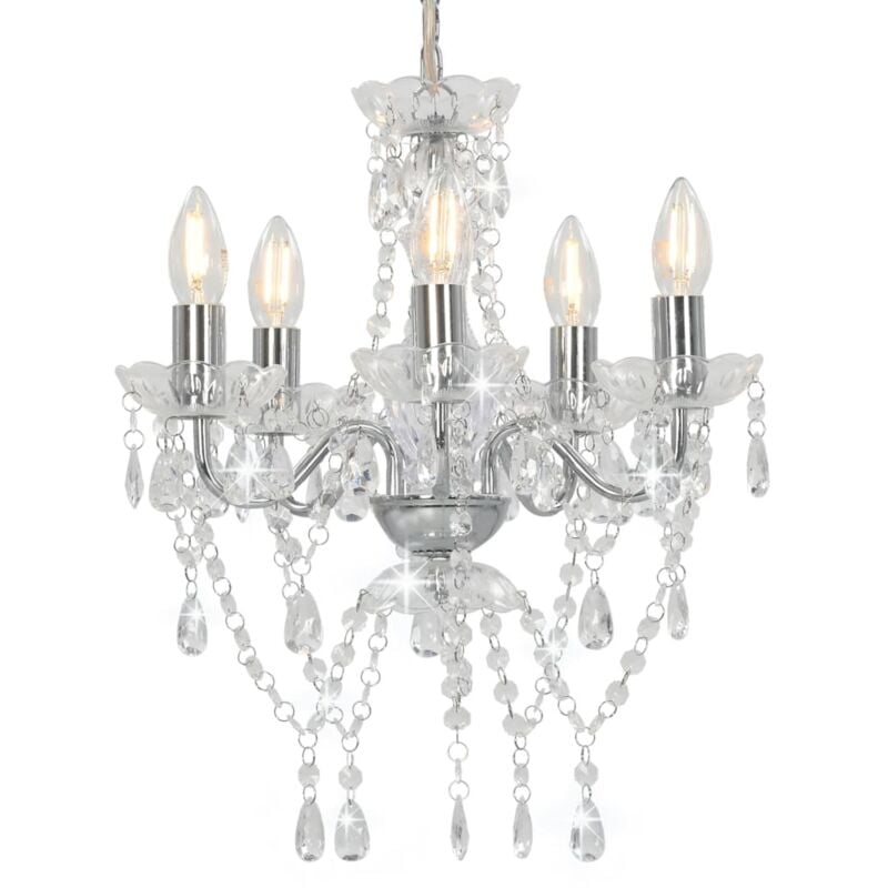 foto del prodotto lampadario con perline di cristallo argento tondo 5 e14 vidaxl