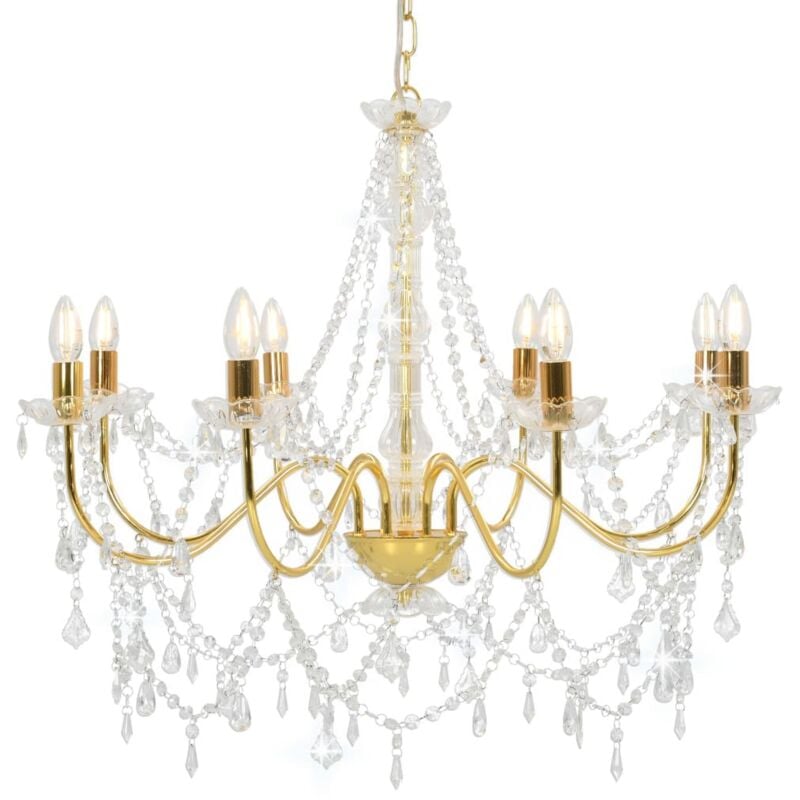 foto del prodotto lampadario con perline dorato 8 lampadine e14 vidaxl