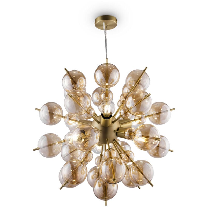 foto del prodotto lampadario contemporanea bolla metallo ottone 6 luci diffusori vetro ambra