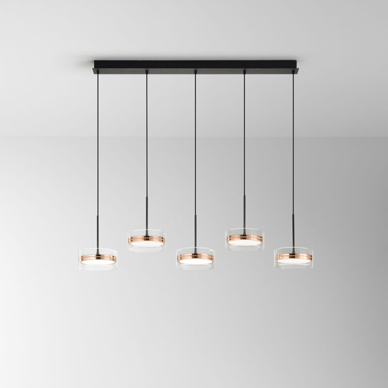 foto del prodotto lampadario contemporaneo aere metallo oro rosa vetro nero 5 luci led 14w 3000k