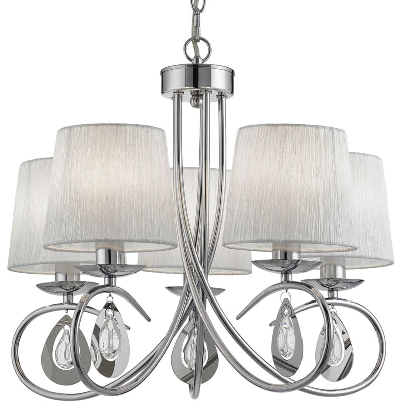 foto del prodotto lampadario contemporaneo angelica acciaio cromo tessuto bianco 5 luci e14