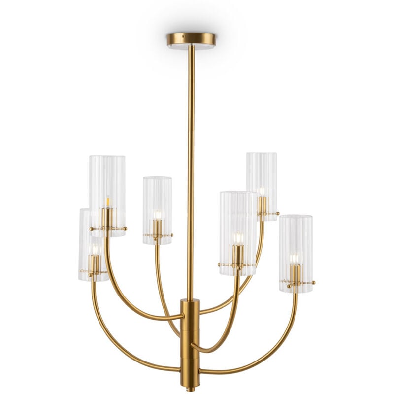 foto del prodotto lampadario contemporaneo arco metallo ottone 6 luci diffusori in vetro