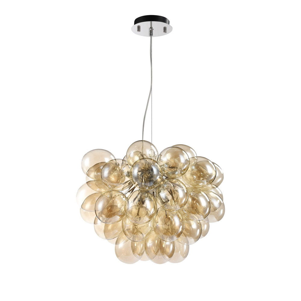 foto del prodotto lampadario contemporaneo baldo metallo nichel 8 luci diffusori cognac