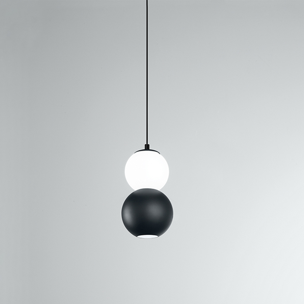 foto del prodotto lampadario contemporaneo binario metallo nero vetro bianco led 10 10w 3000k