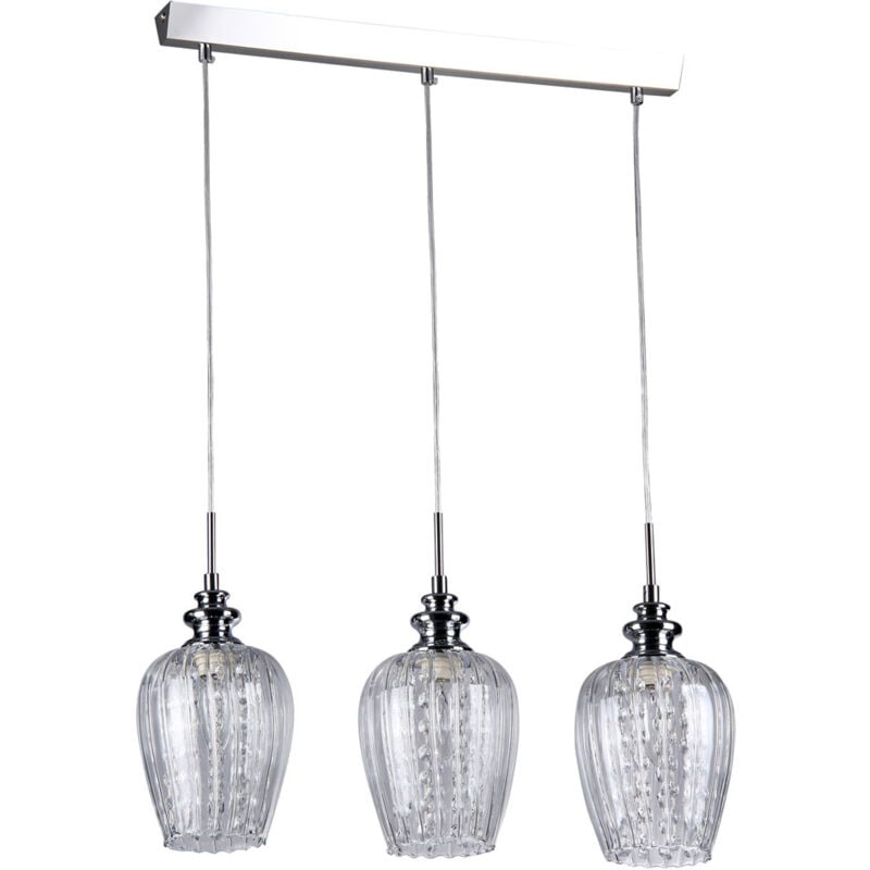 foto del prodotto lampadario contemporaneo blues metallo nichel 3 luci diffusori vetro trasparente