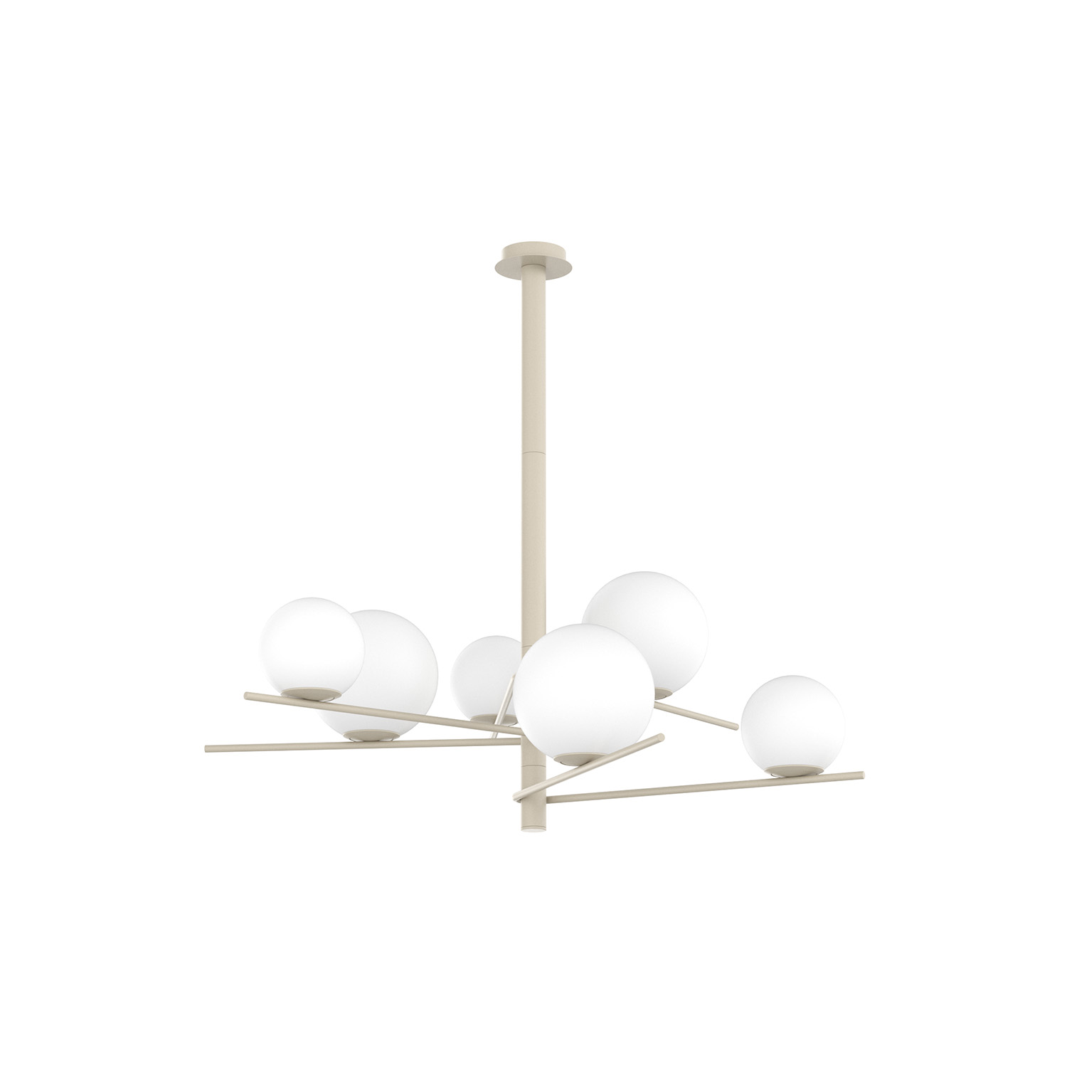 foto del prodotto lampadario contemporaneo boomerang metallo sabbia vetro bianco 6 luci e27