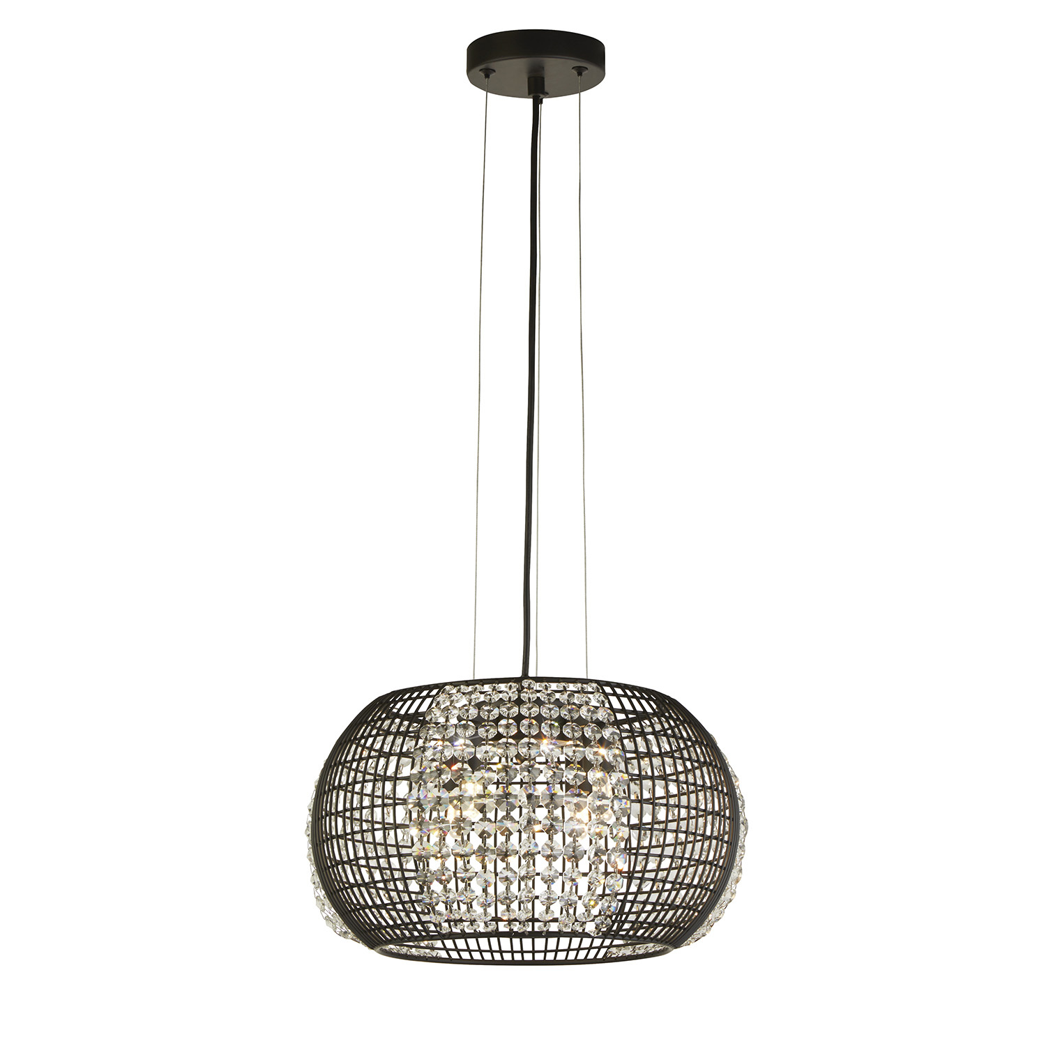 foto del prodotto lampadario contemporaneo cage acciaio nero vetro trasparente 4 luci g9