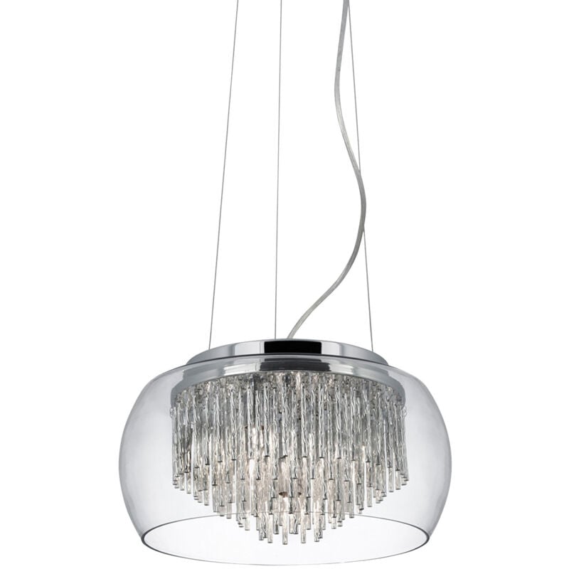 foto del prodotto lampadario contemporaneo curva acciaio cromo vetro trasparente 4 luci g9