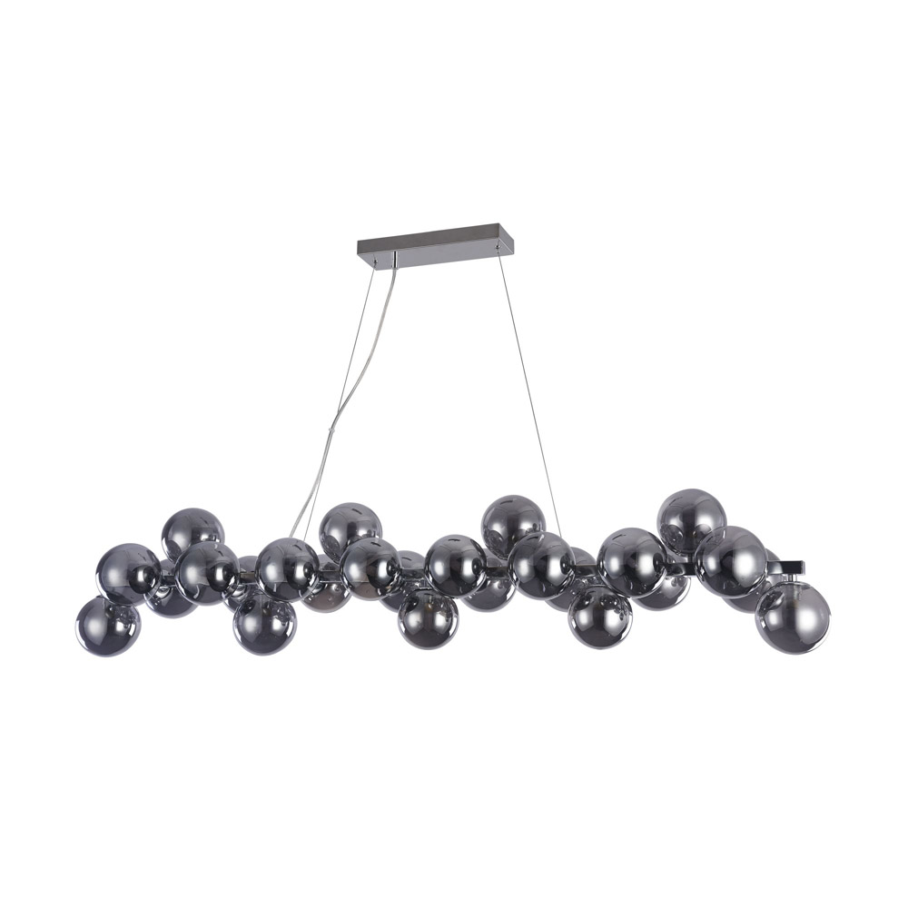 foto del prodotto lampadario contemporaneo dallas metallo cromo 25 luci diffusori vetro fum 