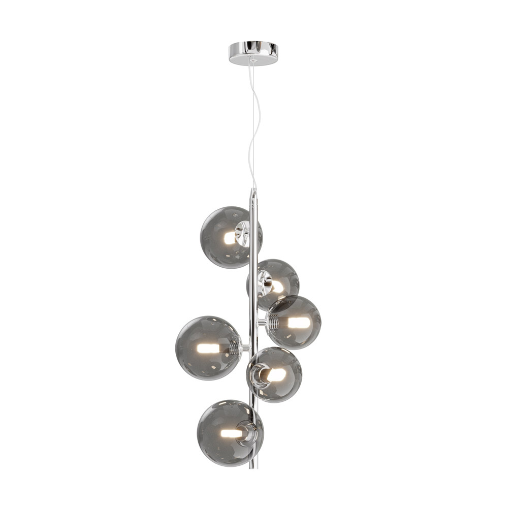 foto del prodotto lampadario contemporaneo dallas metallo cromo 6 luci diffusori vetro fum 