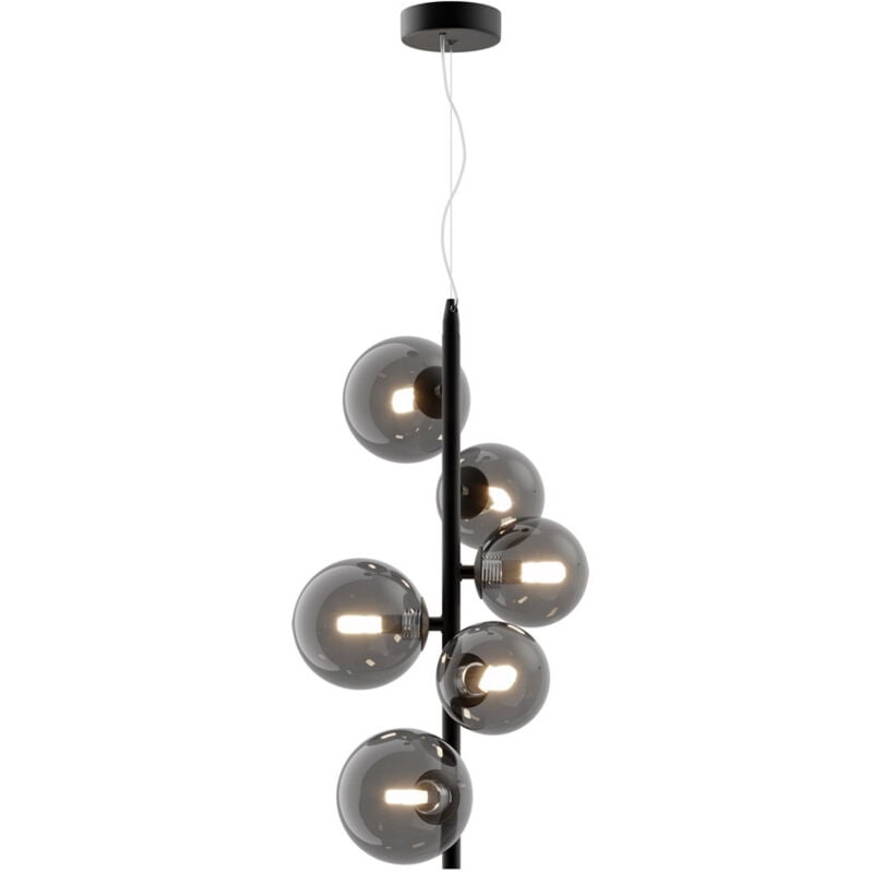 foto del prodotto lampadario contemporaneo dallas metallo nero 6 luci diffusori vetro specchiato