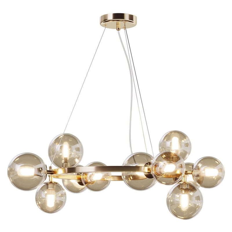 foto del prodotto lampadario contemporaneo dallas metallo oro 11 luci diffusori vetro cognac