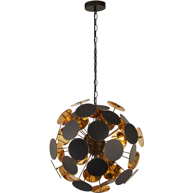 foto del prodotto lampadario contemporaneo disco acciaio nero policarbonato oro 4 luci e14
