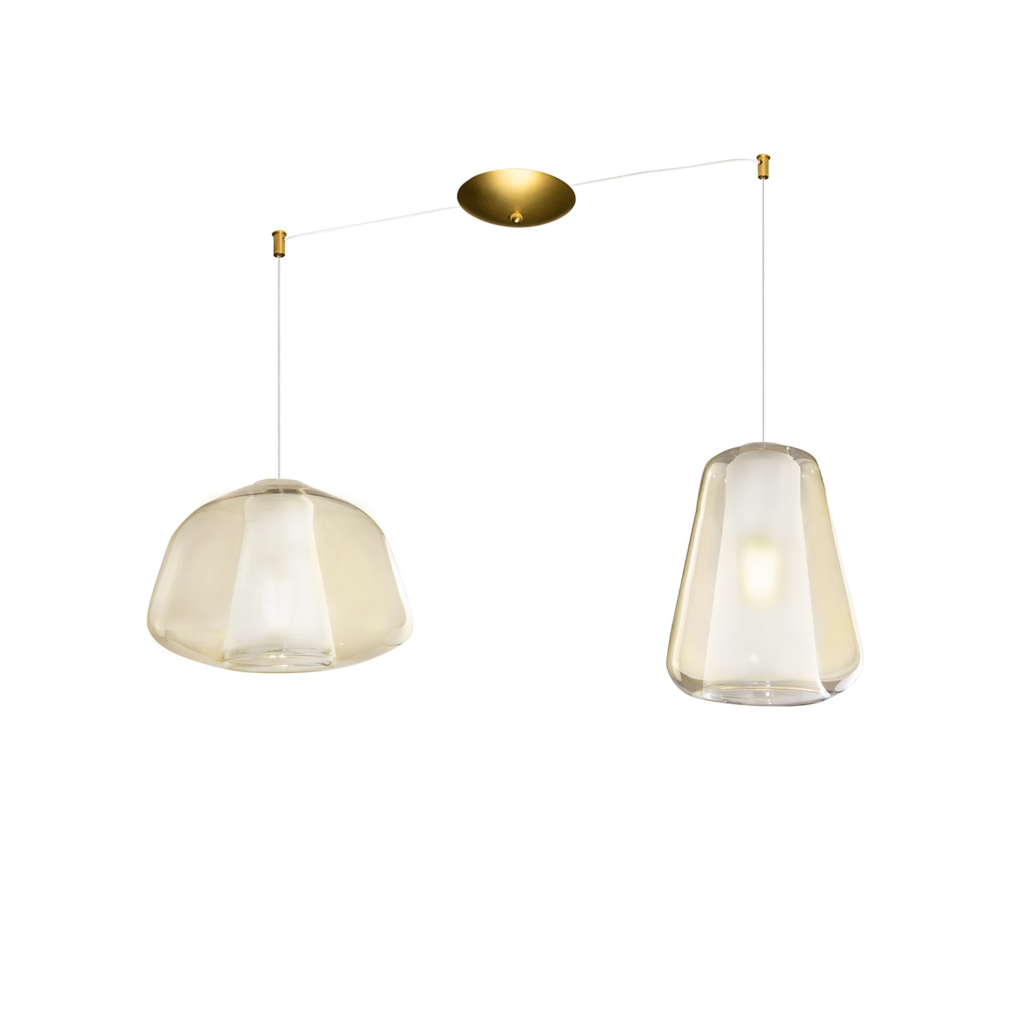 foto del prodotto lampadario contemporaneo double skin metallo ottone vetro ambra 2 luci e27