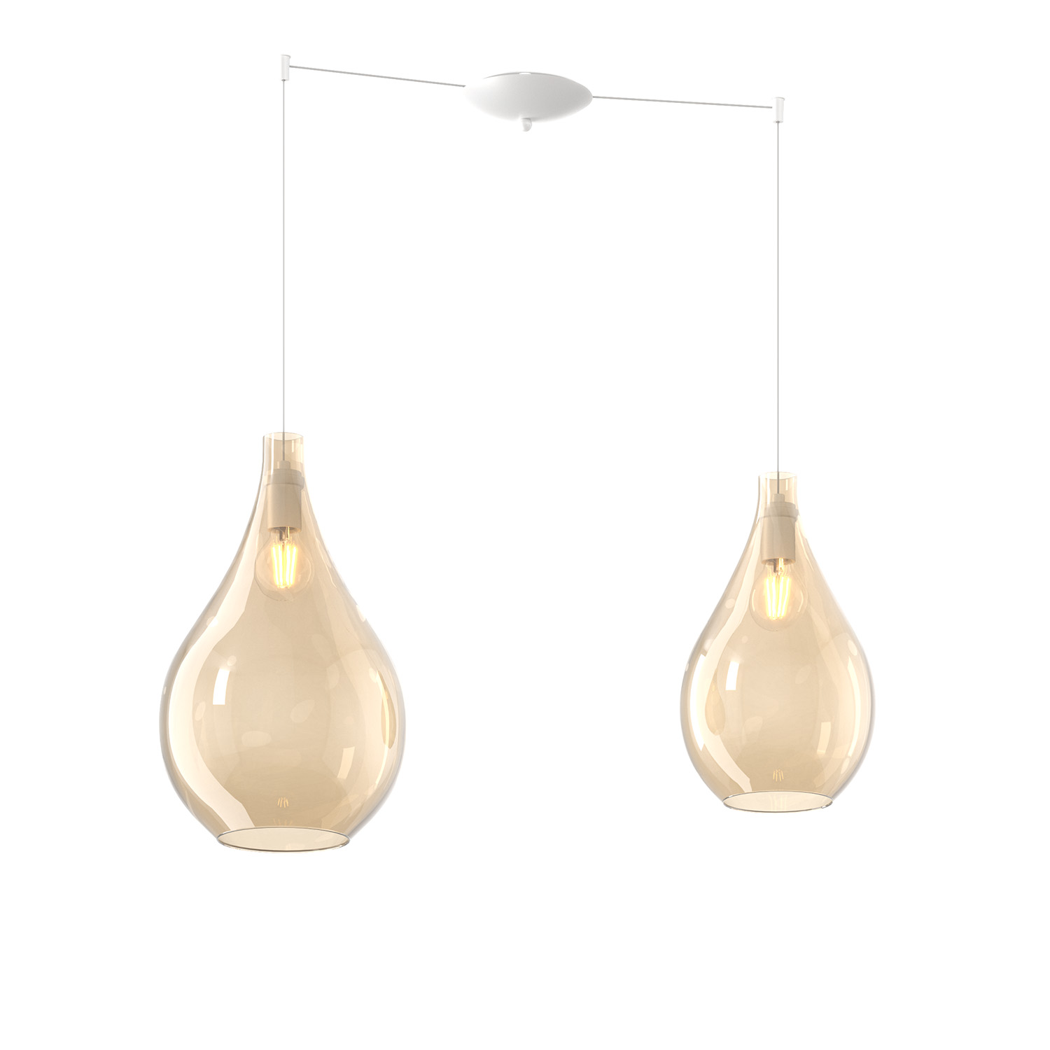 foto del prodotto lampadario contemporaneo drop 2.0 metallo bianco vetro ambra 2 luci e27