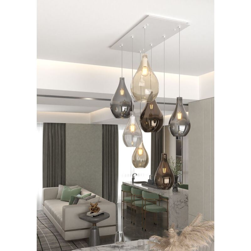foto del prodotto lampadario contemporaneo drop 2.0 metallo bianco vetro multicolor 7 luci e27