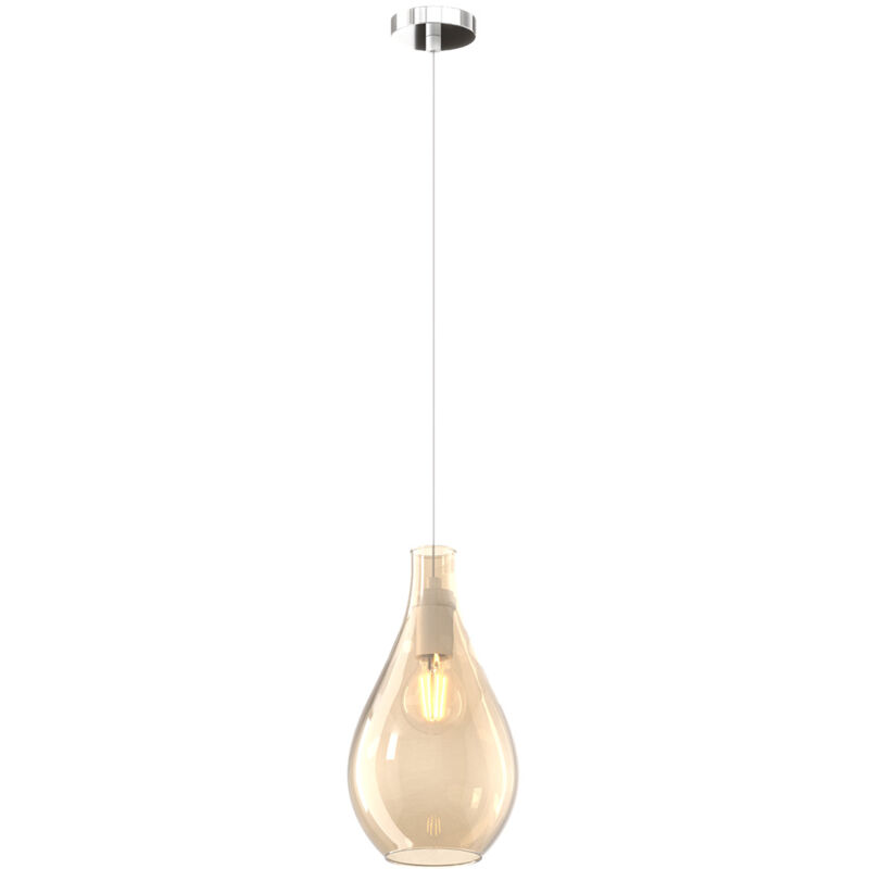 foto del prodotto lampadario contemporaneo drop 2.0 metallo cromo vetro ambra 1 luce e27
