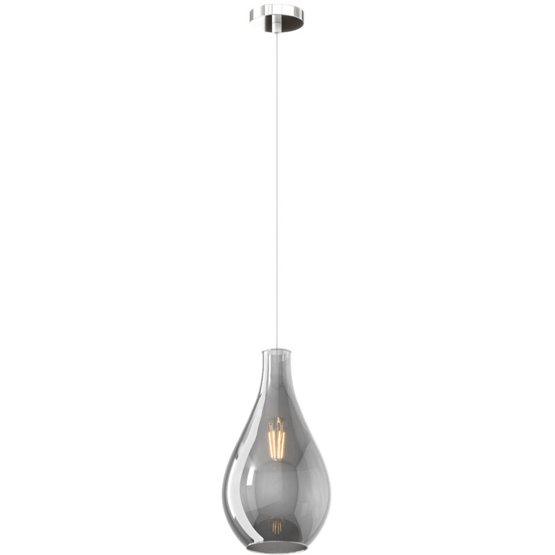 foto del prodotto lampadario contemporaneo drop 2.0 metallo cromo vetro fumè 1 luce e27