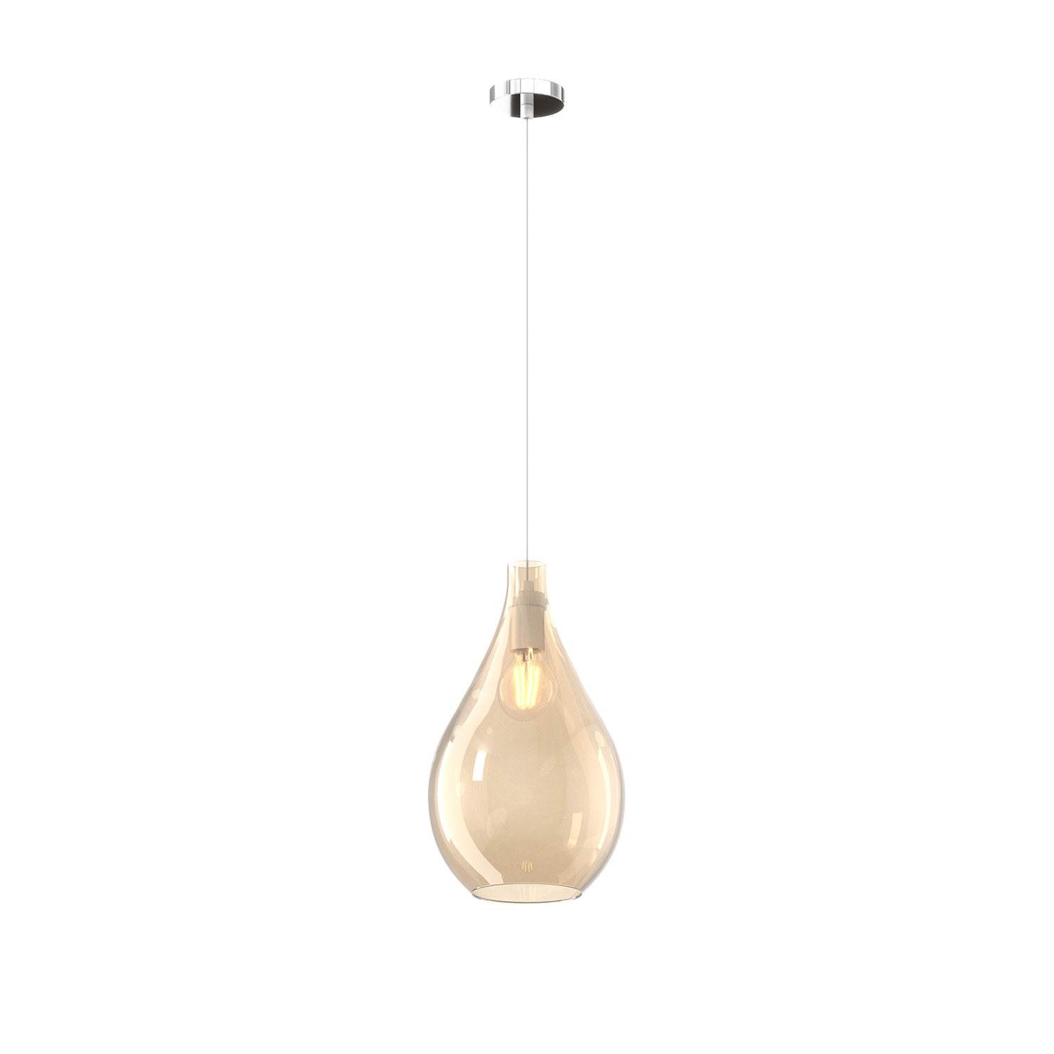 foto del prodotto lampadario contemporaneo drop 2.0 metallo cromo vetro medio ambra 1 luce e27