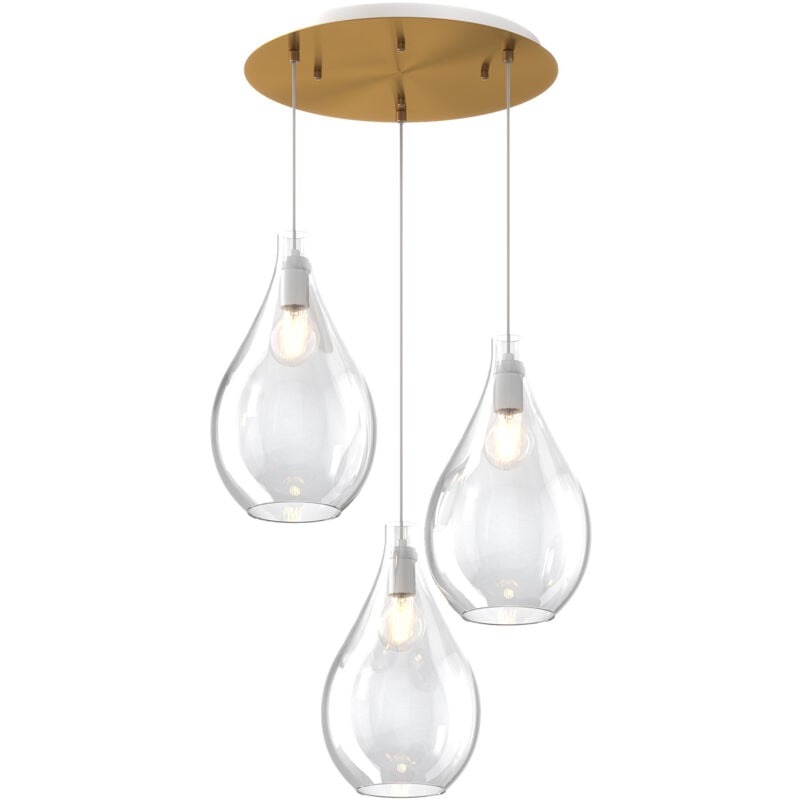 foto del prodotto lampadario contemporaneo drop 2.0 metallo ottone vetro trasparente 3 luci e27