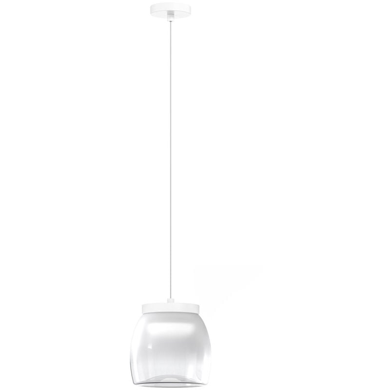 foto del prodotto lampadario contemporaneo drum metallo bianco vetro 1 luce led 8w calda
