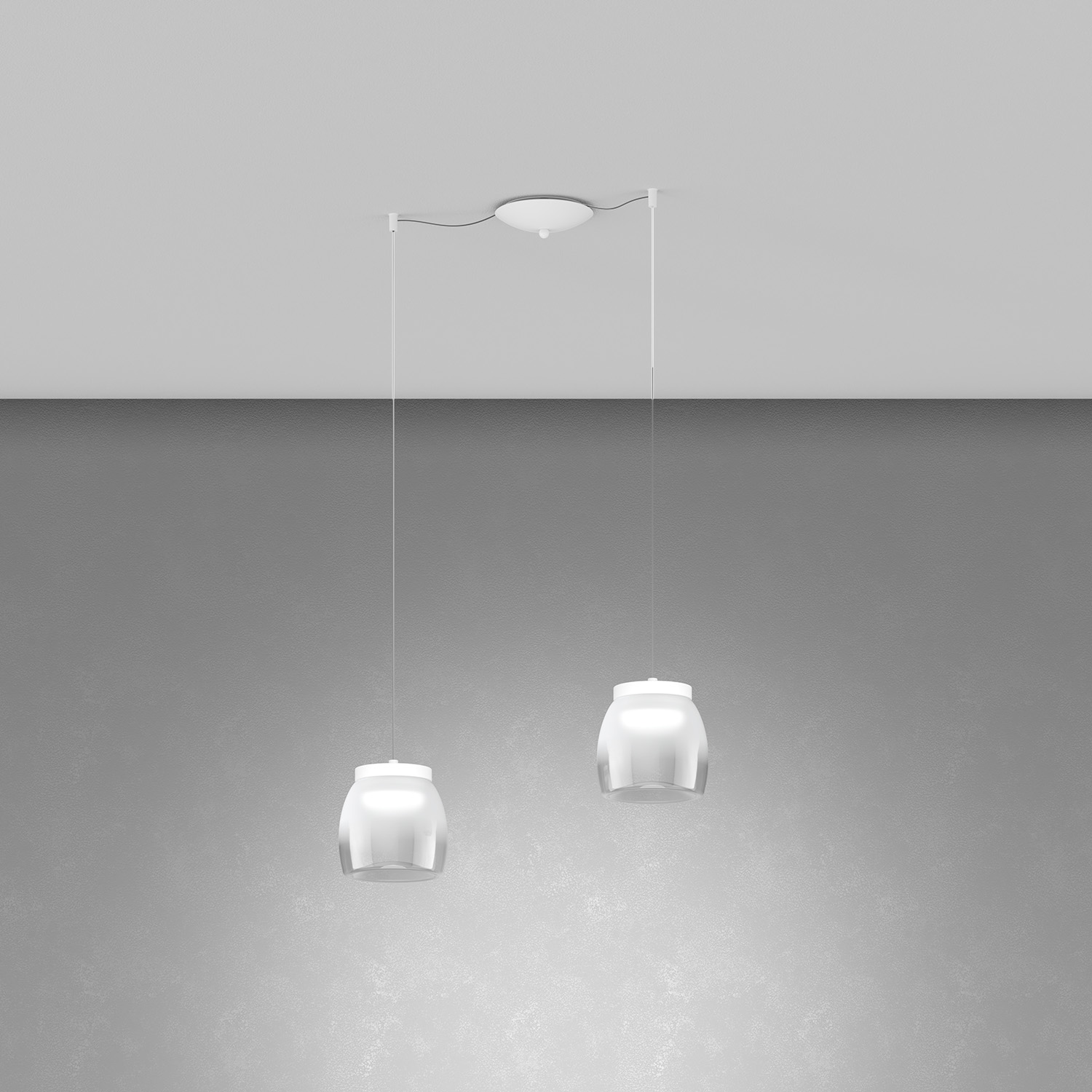 foto del prodotto lampadario contemporaneo drum metallo bianco vetro 2 luci led 16w calda